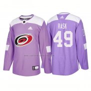 Camiseta Hockey Carolina Hurricanes Victor Rask Autentico 2018 Fights Cancer Violeta