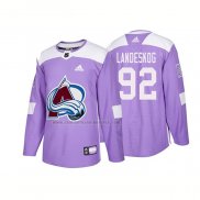 Camiseta Hockey Colorado Avalanche Gabriel Landeskog Autentico 2018 Fights Cancer Violeta