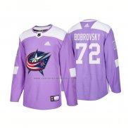 Camiseta Hockey Columbus Blue Jackets Sergei Bobrovsky Autentico 2018 Fights Cancer Violeta