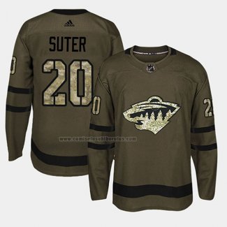 Camiseta Hockey Minnesota Wild Ryan Suter 2018 Salute To Service Verde Militar