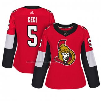 Camiseta Hockey Mujer Ottawa Senators Cody Ceci Autentico Jugador Rojo