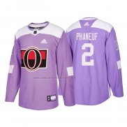 Camiseta Hockey Ottawa Senators Dion Phaneuf Autentico 2018 Fights Cancer Violeta