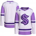 Camiseta Hockey Seattle Kraken Blank Practice Autentico 2018 Fights Cancer Blanco Violeta