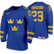 Camiseta Hockey Suecia Albin Eriksson Segunda 2020 IIHF World Junior Championship Azul