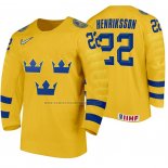 Camiseta Hockey Suecia Karl Henriksson Primera 2020 IIHF World Junior Championship Amarillo