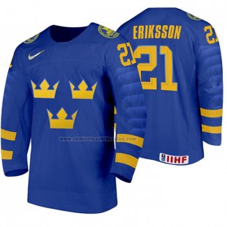Camiseta Hockey Suecia Loui Eriksson Segunda 2020 IIHF World Junior Championships Azul