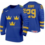 Camiseta Hockey Suecia Mario Kempe Segunda 2020 IIHF World Junior Championships Azul