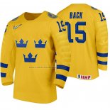 Camiseta Hockey Suecia Oskar Back Primera 2020 IIHF World Junior Championship Amarillo