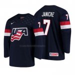 Camiseta Hockey USA Trevor Janicke 2018 IIHF World Championship Jugador Azul