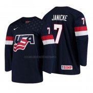 Camiseta Hockey USA Trevor Janicke 2018 IIHF World Championship Jugador Azul