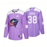 Camiseta Hockey Columbus Blue Jackets Boone Jenner Autentico 2018 Fights Cancer Violeta