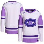 Camiseta Hockey Montreal Canadiens Blank Practice Autentico 2018 Fights Cancer Blanco Violeta