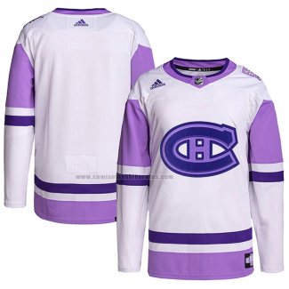 Camiseta Hockey Montreal Canadiens Blank Practice Autentico 2018 Fights Cancer Blanco Violeta