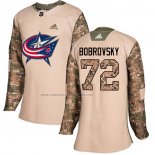 Camiseta Hockey Mujer Columbus Blue Jackets Sergei Bobrovsky Autentico 2017 Veterans Day Camuflaje
