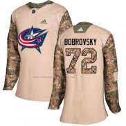 Camiseta Hockey Mujer Columbus Blue Jackets Sergei Bobrovsky Autentico 2017 Veterans Day Camuflaje