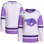Camiseta Hockey Nashville Predators Blank Practice Autentico 2018 Fights Cancer Blanco Violeta