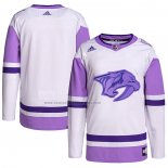 Camiseta Hockey Nashville Predators Blank Practice Autentico 2018 Fights Cancer Blanco Violeta