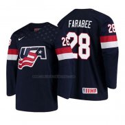 Camiseta Hockey USA Joel Farabee 2018 IIHF World Championship Jugador Azul