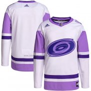 Camiseta Hockey Carolina Hurricanes Blank Practice Autentico 2018 Fights Cancer Blanco Violeta