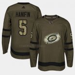 Camiseta Hockey Carolina Hurricanes Noah Hanifin 2018 Salute To Service Verde Militar