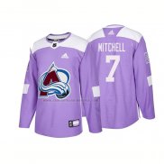 Camiseta Hockey Colorado Avalanche John Mitchell Autentico 2018 Fights Cancer Violeta