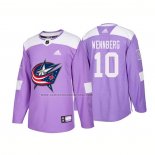 Camiseta Hockey Columbus Blue Jackets Alexander Wennberg Autentico 2018 Fights Cancer Violeta