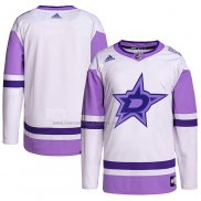 Camiseta Hockey Dallas Stars Blank Practice Autentico 2018 Fights Cancer Blanco Violeta