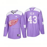 Camiseta Hockey Detroit Red Wings Darren Helm Autentico 2018 Fights Cancer Violeta