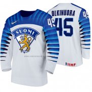 Camiseta Hockey Finlandia Jussi Olkinuora Primera 2020 IIHF World Championship Blanco