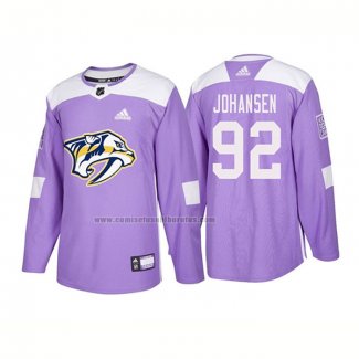 Camiseta Hockey Nashville Predators Ryan Johansen Autentico 2018 Fights Cancer Violeta