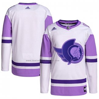 Camiseta Hockey Ottawa Senators Blank Practice Autentico 2018 Fights Cancer Blanco Violeta