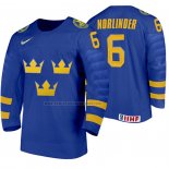 Camiseta Hockey Suecia Mattias Norlinder Segunda 2020 IIHF World Junior Championship Azul