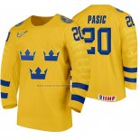 Camiseta Hockey Suecia Nikola Pasic Primera 2020 IIHF World Junior Championship Amarillo