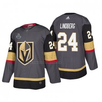 Camiseta Hockey Vegas Golden Knights Oscar Lindberg Bound Patch 2018 Stanley Cup Final Gris