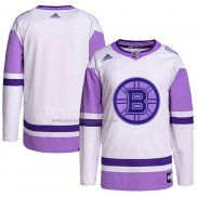 Camiseta Hockey Boston Bruins Blank Practice Autentico 2018 Fights Cancer Blanco Violeta