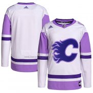 Camiseta Hockey Calgary Flames Blank Practice Autentico 2018 Fights Cancer Blanco Violeta