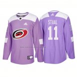 Camiseta Hockey Carolina Hurricanes Jordan Staal Autentico 2018 Fights Cancer Violeta