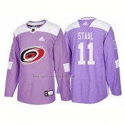 Camiseta Hockey Carolina Hurricanes Jordan Staal Autentico 2018 Fights Cancer Violeta