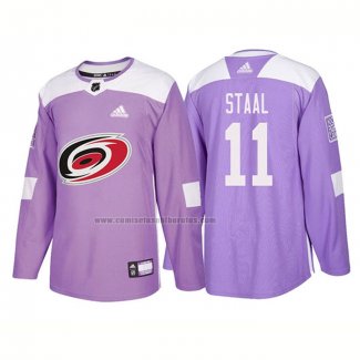 Camiseta Hockey Carolina Hurricanes Jordan Staal Autentico 2018 Fights Cancer Violeta
