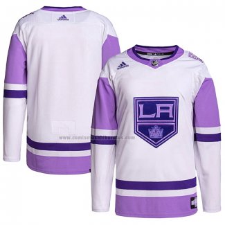 Camiseta Hockey Los Angeles Kings Blank Practice Autentico 2018 Fights Cancer Blanco Violeta