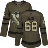 Camiseta Hockey Mujer Pittsburgh Penguins Jaromir Jagr 2018 Salute To Service Verde Militar