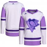 Camiseta Hockey Pittsburgh Penguins Blank Practice Autentico 2018 Fights Cancer Blanco Violeta
