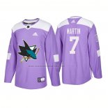 Camiseta Hockey San Jose Sharks Paul Martin Autentico 2018 Fights Cancer Violeta