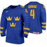 Camiseta Hockey Suecia Adam Ginning Segunda 2020 IIHF World Junior Championship Azul