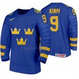 Camiseta Hockey Suecia Adrian Kempe Segunda 2020 IIHF World Junior Championships Azul