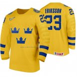 Camiseta Hockey Suecia Albin Eriksson Primera 2020 IIHF World Junior Championship Amarillo
