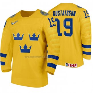 Camiseta Hockey Suecia David Gustafsson Primera 2020 IIHF World Junior Championship Amarillo