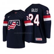 Camiseta Hockey USA Patrick Giles 2018 IIHF World Championship Jugador Azul