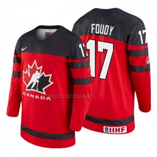 Camiseta Hockey Canada Liam Foudy 2018 IIHF World Championship Jugador Rojo