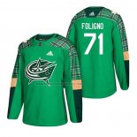 Camiseta Hockey Columbus Blue Jackets Nick Foligno 2018 Dia de San Patricio Verde